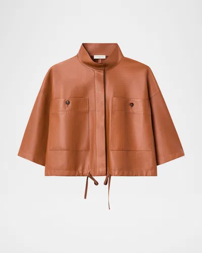 Lafayette 148 Nappa Leather Oversized Cropped Shirt Jacket In Brown