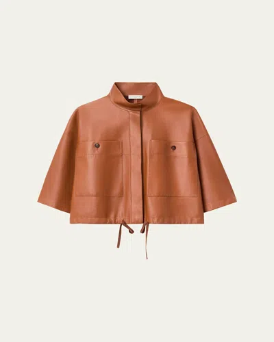 Lafayette 148 Nappa Leather Oversized Cropped Shirt Jacket In Brown