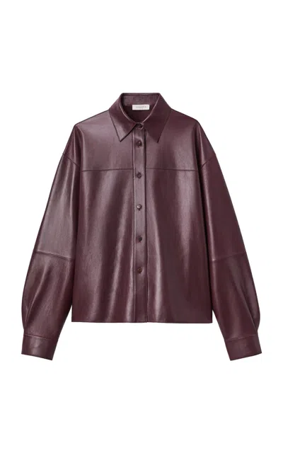 Lafayette 148 Oversized Leather Cropped Shirt In Brown