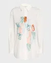 Lafayette 148 Oversized Paint Stroke-print Boyfriend Shirt In White Multi