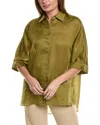 Lafayette 148 Oversized Button Down Linen Shirt In Green