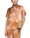 Lafayette 148 New York Pastel Print Oversize Dolman Sleeve Silk Satin Blouse In Red Ochre