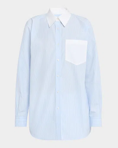 Lafayette 148 Oversized Striped Cotton Boyfriend Shirt