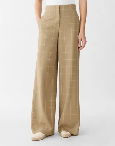 Lafayette 148 New York Thames Windowpane Plaid Tropical Wool Blend Wide Leg Pants In Brown