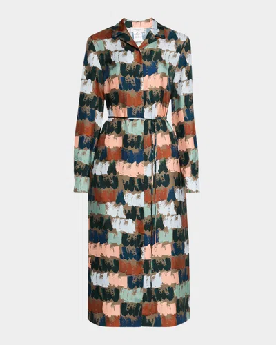 Lafayette 148 Paint Stroke-print Silk Midi Shirtdress In Concrete Multi