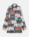 Lafayette 148 Painter's Palette Print Silk Charmeuse Oversized Shirt-concrete Multi-xl In Grey