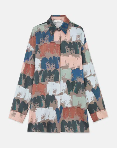 Lafayette 148 Painter's Palette Print Silk Charmeuse Oversized Shirt-concrete Multi-xl