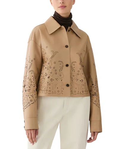 Lafayette 148 Paisley Laser Cut Leather Jacket In Gravel