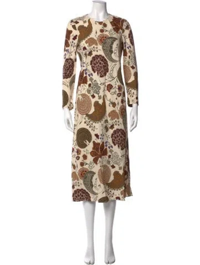 Pre-owned Lafayette 148 Paisley Print Midi Length Dress In Neutral