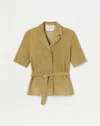 Lafayette 148 Paperfine Suede Short Sleeve Belted Jacket In Loden Green