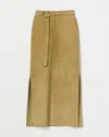 Lafayette 148 Paperfine Suede Side Slit Maxi Skirt In Loden Green