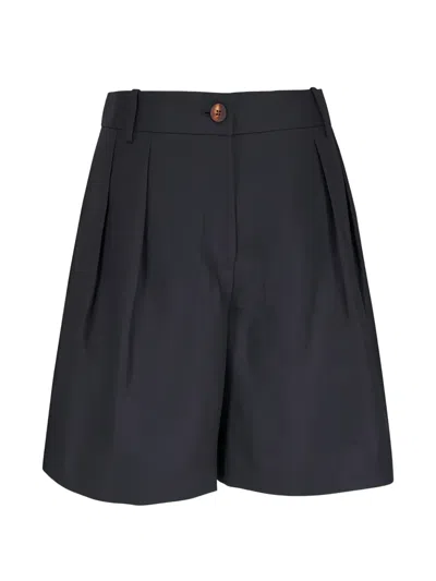 Lafayette 148 Park Pleated Linen Shorts In Black