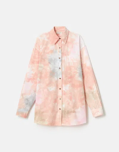 Lafayette 148 Pastel Hand Dye Organic Cotton Oversized Shirt In Red Ochre Multi