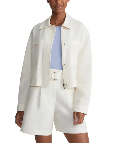 Lafayette 148 Patch Pocket Silk & Linen-blend Bomber Jacket In White