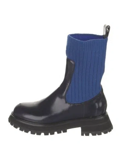 Pre-owned Lafayette 148 Patent Leather Colorblock Pattern Chelsea Boots In Blue