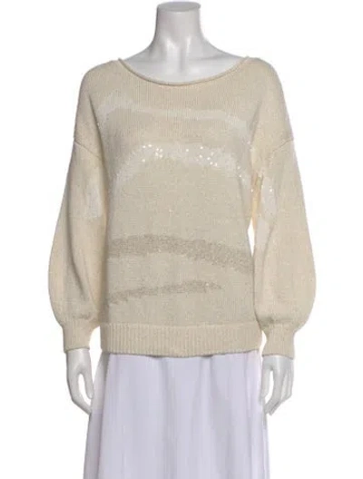 Pre-owned Lafayette 148 Patterned Bateau Neckline Sweater In White