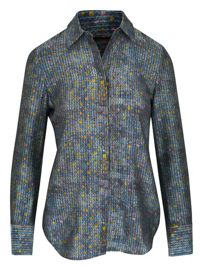 Lafayette 148 Patterned Button-up Shirt In Blue