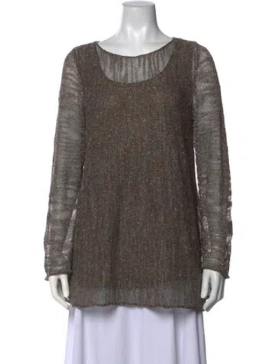 Pre-owned Lafayette 148 Patterned Crew Neck Sweater In Brown/metallic