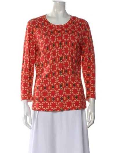 Pre-owned Lafayette 148 Patterned Crew Neck Sweater In Red