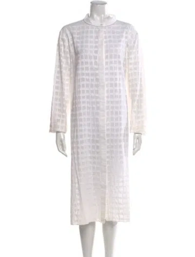 Pre-owned Lafayette 148 Patterned Knee-length Dress In White