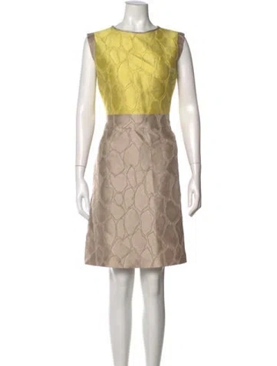 Pre-owned Lafayette 148 Patterned Knee-length Dress In Yellow