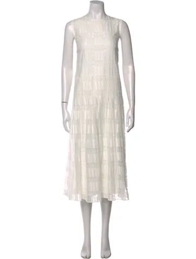 Pre-owned Lafayette 148 Patterned Long Dress W/ Tags In White