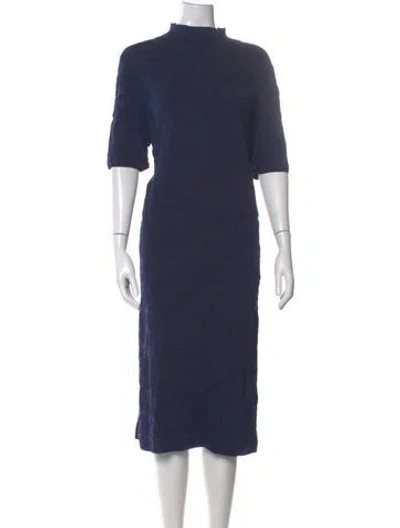Pre-owned Lafayette 148 Patterned Midi Length Dress In Blue