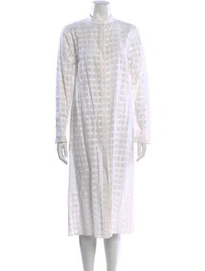 Pre-owned Lafayette 148 Patterned Midi Length Dress In White