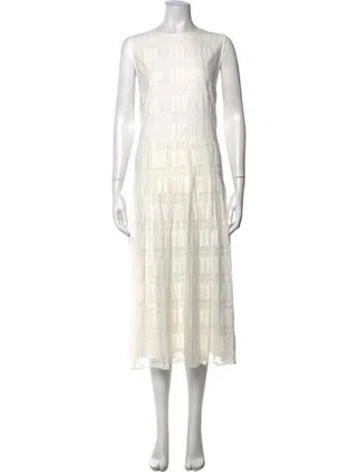 Pre-owned Lafayette 148 Patterned Midi Length Dress In White