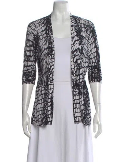 Pre-owned Lafayette 148 Patterned Open Front Sweater In Black
