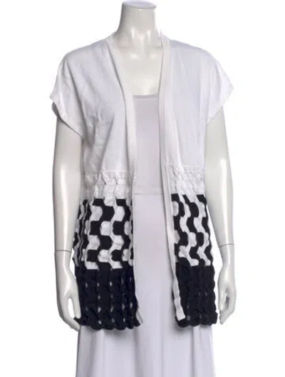 Pre-owned Lafayette 148 Patterned Open Front Sweater In White
