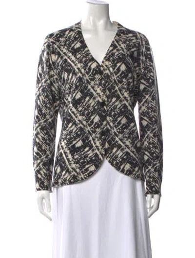 Pre-owned Lafayette 148 Patterned V-neck Sweater In Black