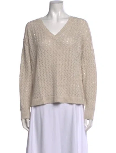 Pre-owned Lafayette 148 Patterned V-neck Sweater In Neutral