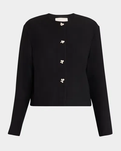 Lafayette 148 Pearlescent-button Crewneck Jacket In Black
