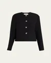 Lafayette 148 Pearlescent-button Crewneck Jacket In Black