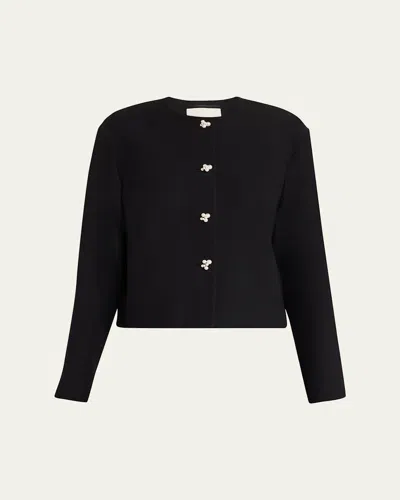 LAFAYETTE 148 PEARLESCENT-BUTTON CREWNECK JACKET