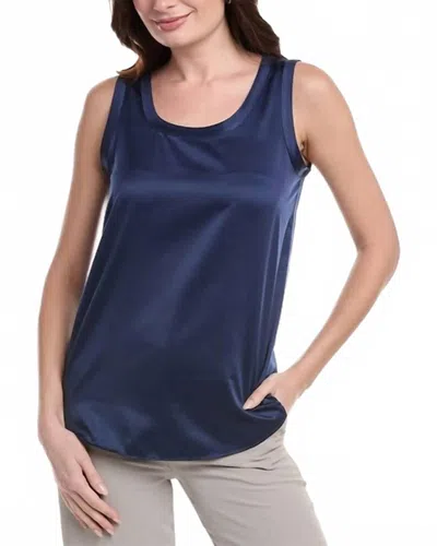 LAFAYETTE 148 PERLA LUXE REVERSIBLE SILK CHARMEUSE BLOUSE IN BLUE