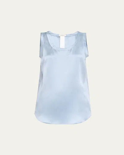 Lafayette 148 Perla Luxe Reversible Silk Charmeuse Shell In Blue