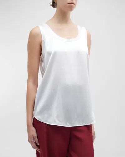 Lafayette 148 Perla Luxe Reversible Silk Charmeuse Shell In Cloud