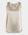 Lafayette 148 Perla Luxe Reversible Silk Charmeuse Shell In Pencil Grey