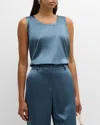 Lafayette 148 Perla Luxe Reversible Silk Charmeuse Shell In Slate Blue