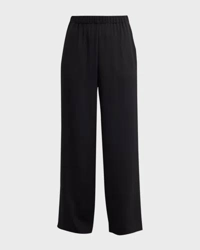 Lafayette 148 Perry Wide-leg Stretch Silk Pants In Black