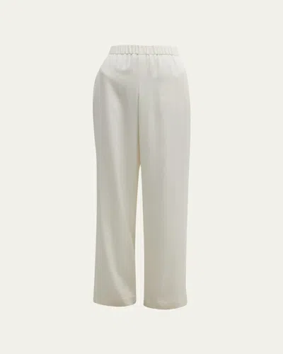 Lafayette 148 Perry Wide-leg Stretch Silk Pants In Ivory