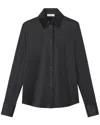 Lafayette 148 Petite Button Front Slim Silk Blouse In Black