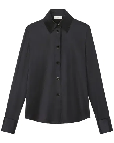 Lafayette 148 Petite Button Front Slim Silk Blouse In Black