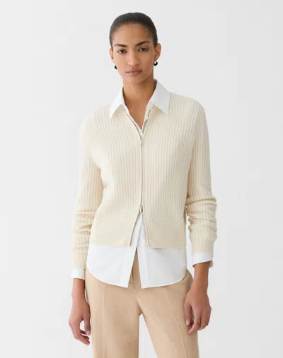 Lafayette 148 Petite Cashmere Cabled Cropped Button Cardigan In White