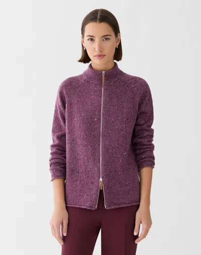Lafayette 148 Petite Cashmere Donegal Zip Front Cardigan In Purple