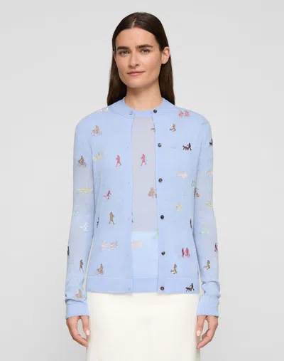 Lafayette 148 Petite Cashmere New Yorkers Crewneck Cardigan In Skyline Blue Multi