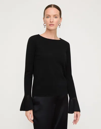 Lafayette 148 Petite Cashmere Ruffle Sweater With Metallic Trim In Black