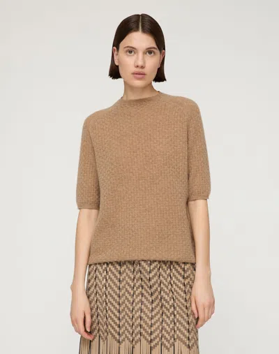 Lafayette 148 Petite Cashmere Short Sleeve Mock Neck Sweater In Brown